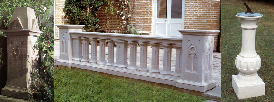 Gothic pier, balustrades and sundial